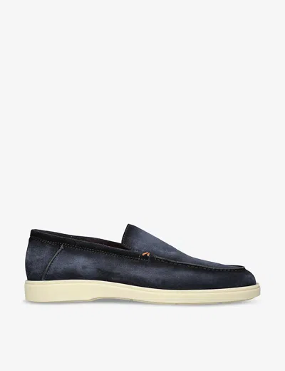 Santoni Mens  Detroit Contrast-sole Suede Loafers In Navy