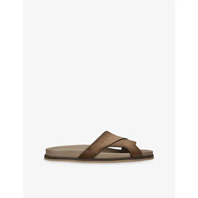 Santoni Mens Brown Downtime Suede Sandals Eur 40 / 6 Uk In Multi