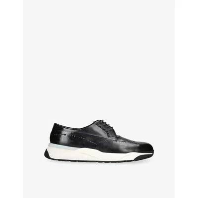 Santoni Mens Navy Innova Leather Derby Trainers Eur 41.5 / 7.5 Uk In Black