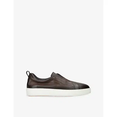 Santoni Mens Mid Brown Victory Unlined Leather Trainers Eur 45 / 11 Uk