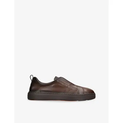 Santoni Mens  Victory Unlined Leather Trainers In Animal Print