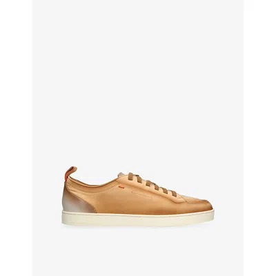 Santoni Mens Tan Monte Carlo Leather Trainers Eur 41 / 7 Uk In Multi