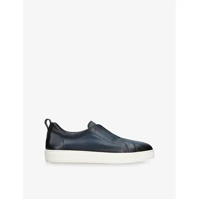 Santoni Mens Victory Unlined Leather Trainers Blue Eur 41 / 7 Uk