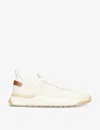 Santoni Mens White Perforated Leather Low-top Trainers In White