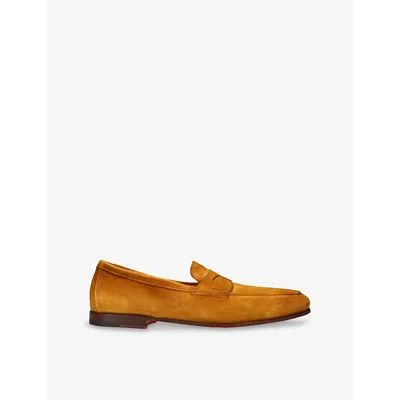 Santoni Mens Carlo Suede Penny Loafers Yellow