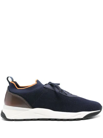 Santoni Leather Sneakers In Blue