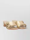 Santoni Metallic Block Heel Sandals With Buckle Detail