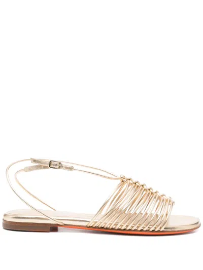 Santoni Metallic Flat Sandals In Gold