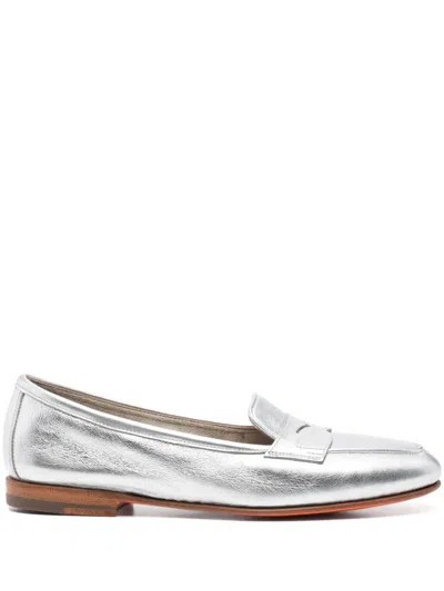 Santoni Metallic Loafers In Silver