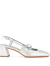 Santoni Slingback-pumps Im Metallic-look In Silver