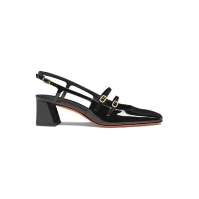 Santoni Mid-heel Slingback In Black