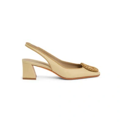 Santoni Mid-heel Slingback In Natural