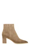 Santoni Mid-heel Suede Ankle Boots In Sand