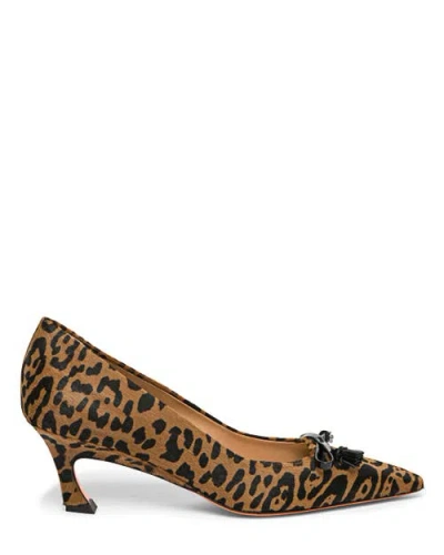 Santoni Mid-heel Leopard-print Pony Hair Pumps In Brown