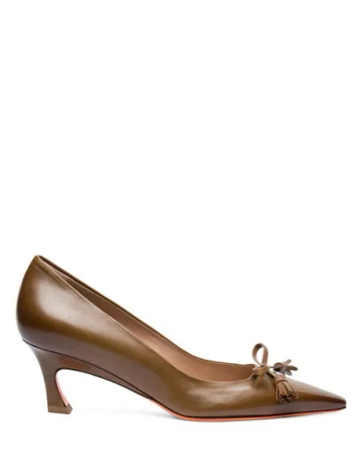 Santoni Mid-heel Patent Leather Pumps In Brown