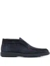 Santoni Midnight Blue Calf Suede Slip-on Shoes With Branded Insole In Black