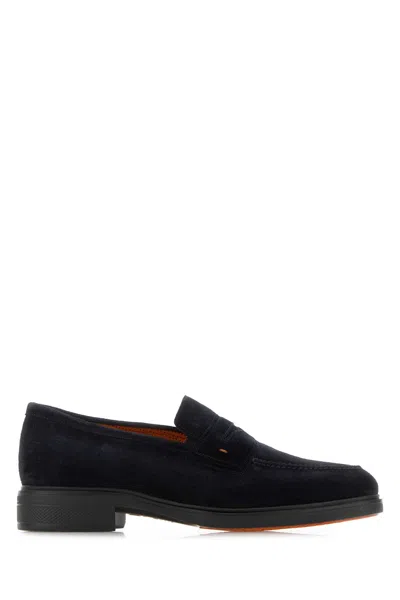 Santoni Midnight Blue Suede Easy Loafers