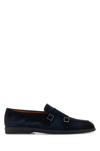 SANTONI MIDNIGHT BLUE SUEDE PURA LOAFERS