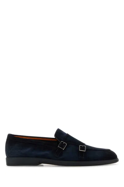Santoni Midnight Blue Suede Pura Loafers In U60