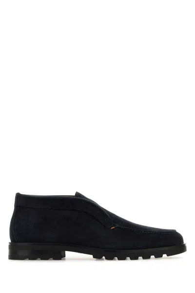 Santoni Midnight Bue Suede Desert Slip-ons