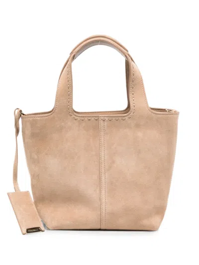 Santoni Mini Chapelier Whipstitch-trim Tote Bag In White