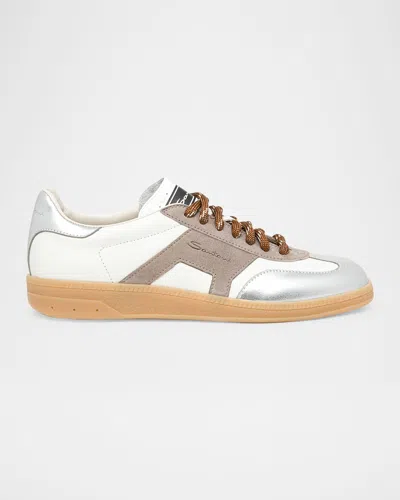 SANTONI MIXED LEATHER LOW-TOP SNEAKERS