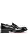 Santoni Moca Leather Penny Loafers In Black