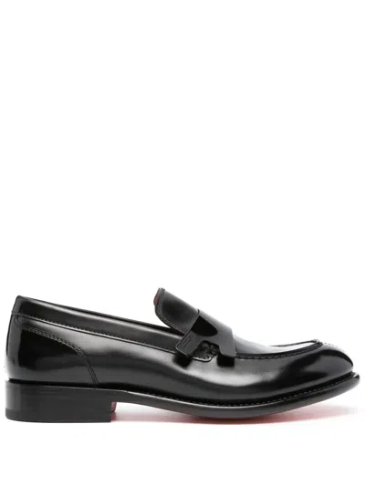 Santoni Moca Leather Penny Loafers In Black