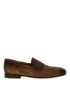 Santoni Suede Moccasins With Tapered Shape And Rubber Sole In Brown