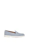 Santoni Slip On Moccasin In Light Blue Suede In Clear Blue