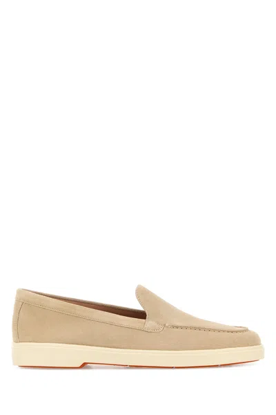 Santoni Sand Suede Yalta Loafers In Brown