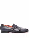 Santoni Man Loafers Black Size 6.5 Leather In Blue