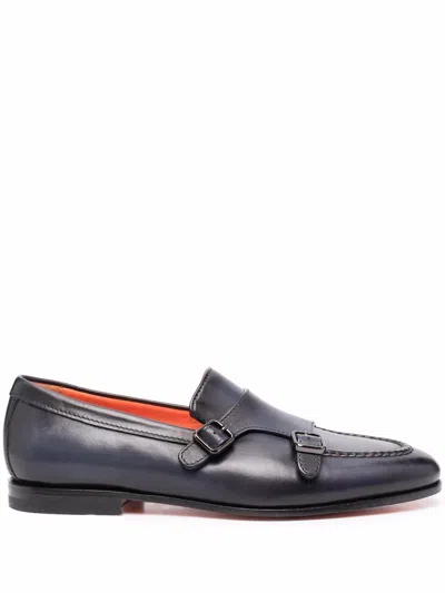 Santoni Man Loafers Black Size 6.5 Leather