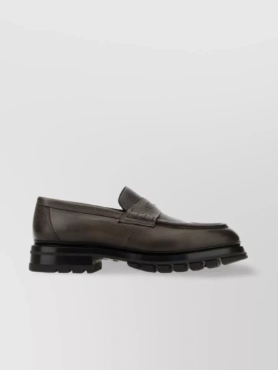 SANTONI MODERN CHUNKY SOLE LEATHER LOAFERS