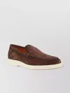 Santoni Modern Stitched Suede Loafers In Brown