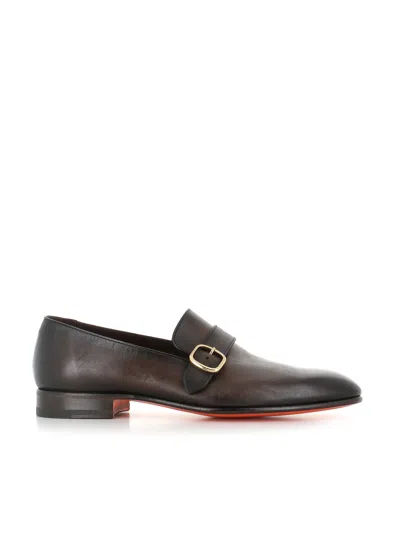 Santoni Buckle-fastening Leather Loafers In Brown