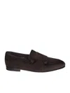 Santoni Suede Leather Monkstrap Shoes In Brown