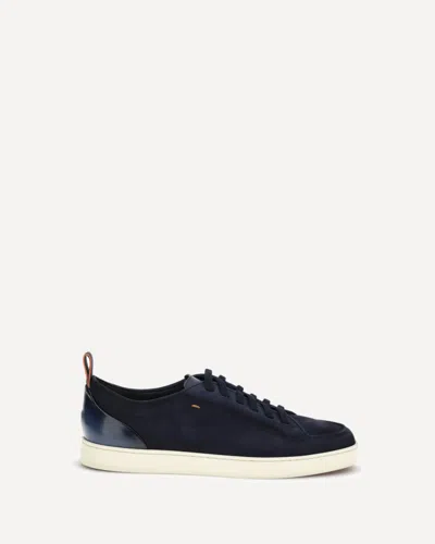Santoni Blue Calf Leather Bos Taurus Low Top Sneakers In Black