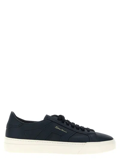 Santoni Navy Blue Lace Up Sneakers