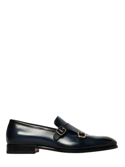Santoni Buckle Strap Loafers In Blue