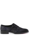 Santoni Round Toe Calf Suede Brogues With Rubber Sole In Navy Blue