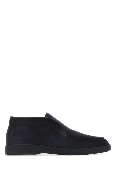 Santoni Navy Blue Suede Loafers