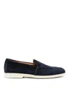 Santoni Navy Blue Suede Loafers In Blue