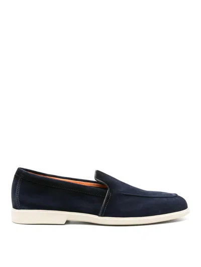 Santoni Navy Blue Suede Loafers