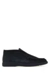Santoni Midnight Blue Calf Suede Slip-on Shoes With Branded Insole In Blue
