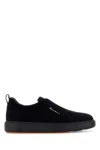 Santoni Navy Blue Suede Slip On Sneakers In Navy Blue