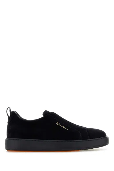 Santoni Navy Blue Suede Slip On Sneakers