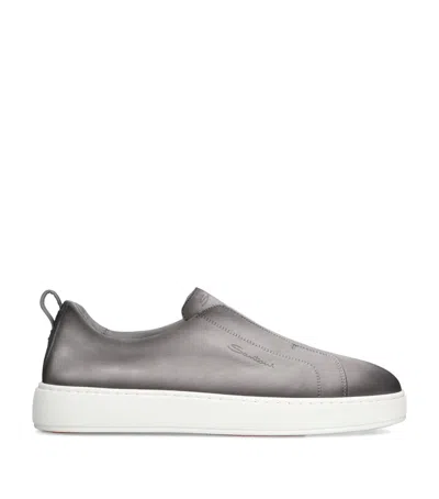 Santoni Nubuck Leather Clean Icon Sneakers In Gray