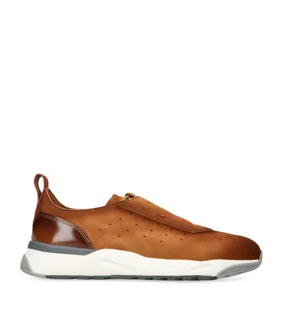 Santoni Nubuck Leather Innova Sneakers In Brown