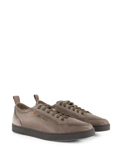 Santoni Off-duty Logo-print Lace-up Sneakers In Brown